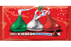 Hershey®’s Kisses® Brand Milk Chocolates wrapped in red, green and silver foils